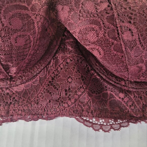 2 Aerie Red & Maroon Lace Longline Underwire Supportive Balconette Bra Size 32D - Picture 14 of 16